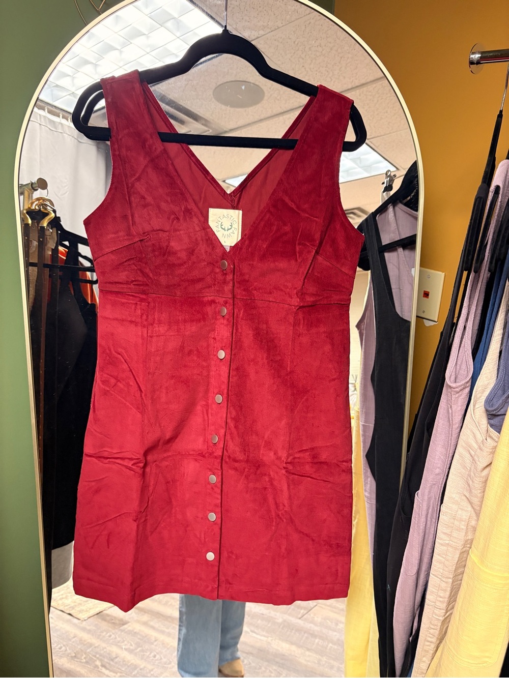 Fantastic Fawn Burgundy Corduroy Cotton Button-Front Mini Dress